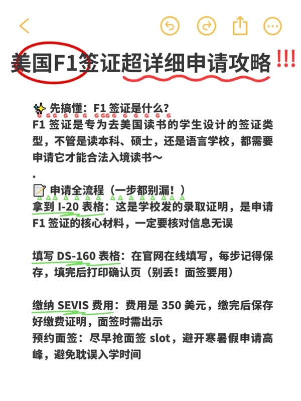 美國F1簽證超詳細申請攻略
